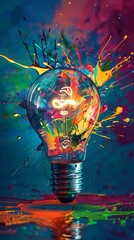 Vibrant Colorful Paint Explosion Light Bulb