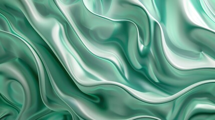 Obraz premium Flowing green waves and metallic gloss art illustration