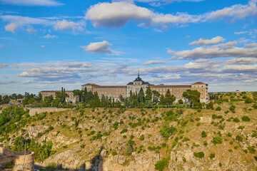 Old building of Infantry Academy on the top of the hill in Toledo, Spain