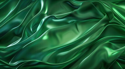 Fototapeta premium Flowing green waves and metallic gloss art illustration