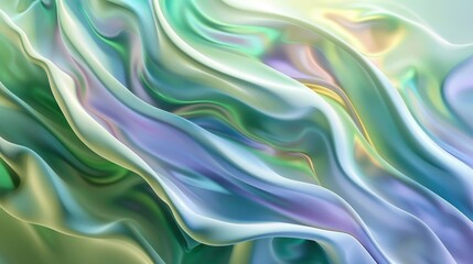 Obraz premium Flowing green waves and metallic gloss art illustration
