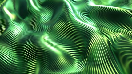 Flowing green waves and metallic gloss art illustration