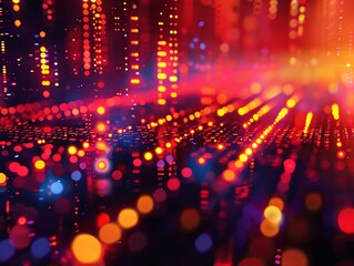 Fototapeta premium Abstract background with colorful bokeh lights, creating a festive and vibrant atmosphere. Perfect for celebrating, technology, and digital concepts.