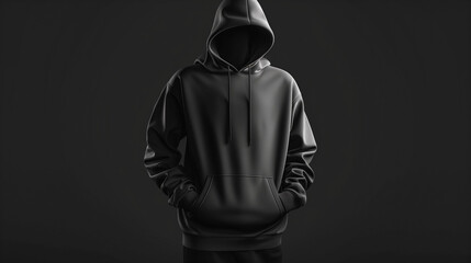 mockup blank black hoodie with mannequin, black background, Ai generated Images