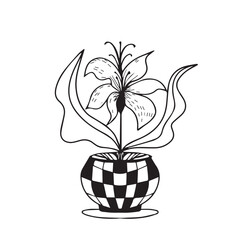 linocut flower decorative black and white, Doodle line art style. Vector illustration
