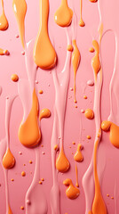 Orange Drops of Water Paint on Pink Background, Abstract Image, Texture, Pattern Background, Wallpaper, Cover and Screen of Smartphone, Cell Phone, Computer, Laptop, Format 9:16 and 16:9