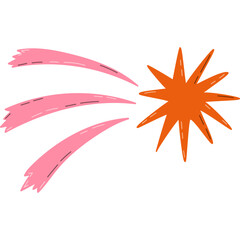 Cute cartoon hand drawn falling star with tail clipart. Sparkling magical star dust, comet shower. Astrology, astronomy, Christmas element. Universe shine, light, twinkling stardust.