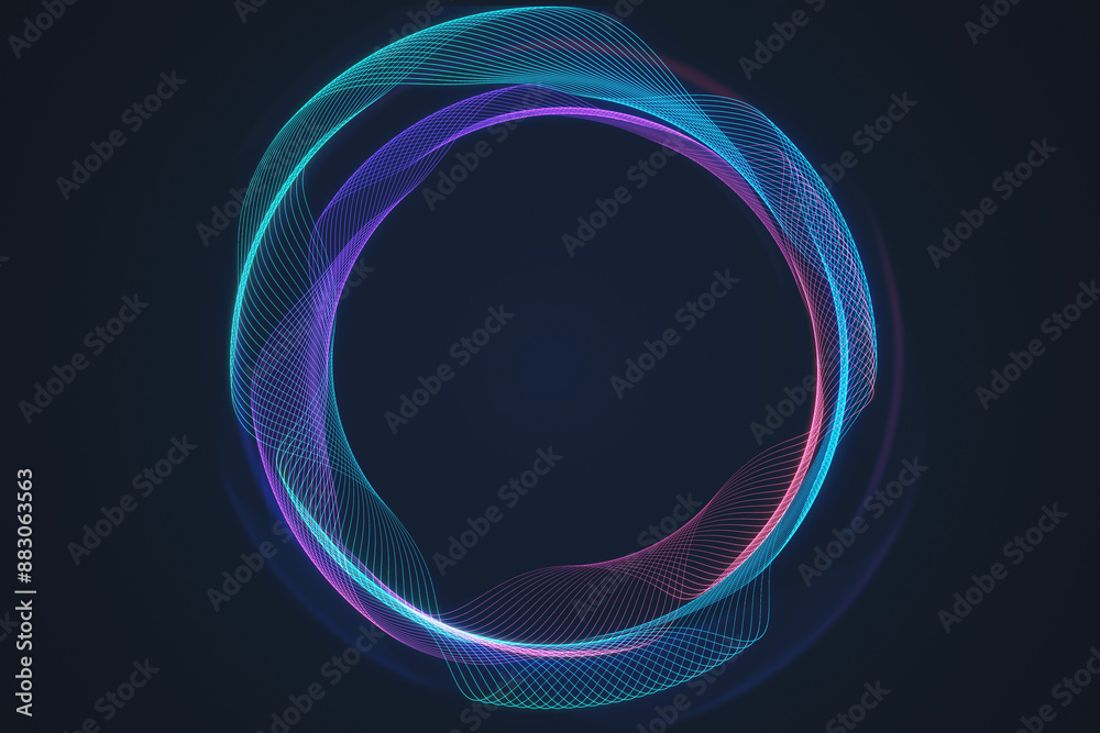 Poster Abstract digital wireframe loop on a dark blue background, illustrating a tech concept with a creative design. 3D Rendering