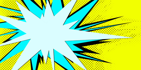 A vibrant pop art style explosion graphic on a dotted yellow background, exemplifying a dynamic modern design concept. 3D Rendering