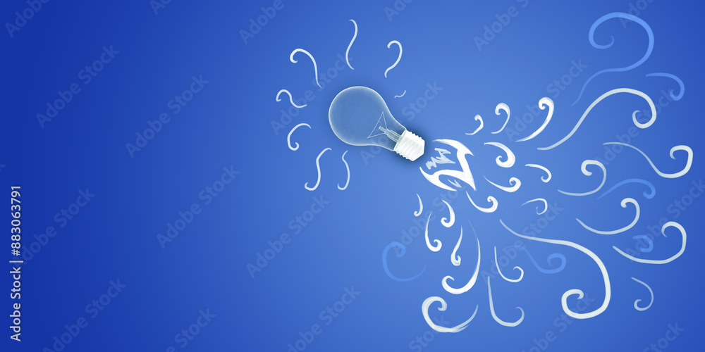 Poster a light bulb with swirling patterns on a blue background, symbolizing creativity and inspiration. 3d