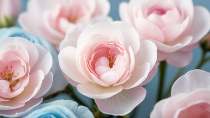 Closeup of beautiful pink flower with mild blue color, Pink flowers background, Abstract pink flower petal texture background