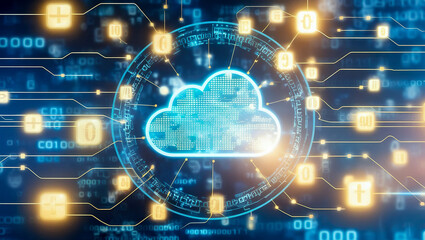 Digital information technology futuristic background with cloud icon, cloud computing Abstract Motion of digital data flow