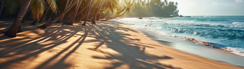 Sweltering heat on a tropical island holiday, intense light casting sharp shadows, exotic and dramatic landscape