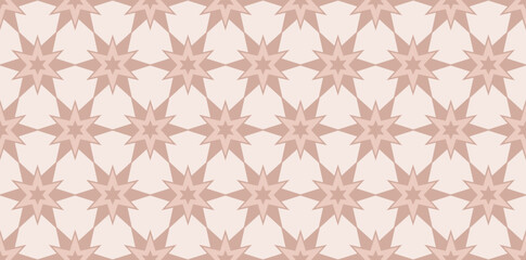 Beige and brown geometric ornament of repeating stars. Kaleidoscope background. Abstract endless texture with mosaic texture. Vector seamless pattern for wrapping paper, surface texture, cover, print