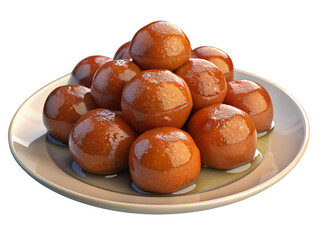 Tasty gulab jamun glazed with syrup isolated on a transparent background