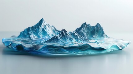 Water molecule containing a miniature mountain range, highlighting the natural origins of water sources