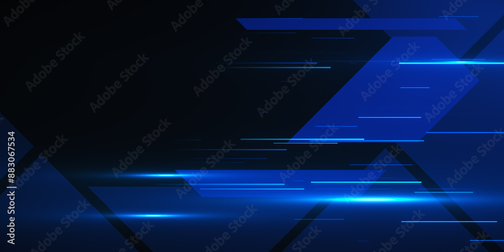 Aufkleber abstract blue geometric shapes and glowing lines on a dark background, concept of futuristic digital