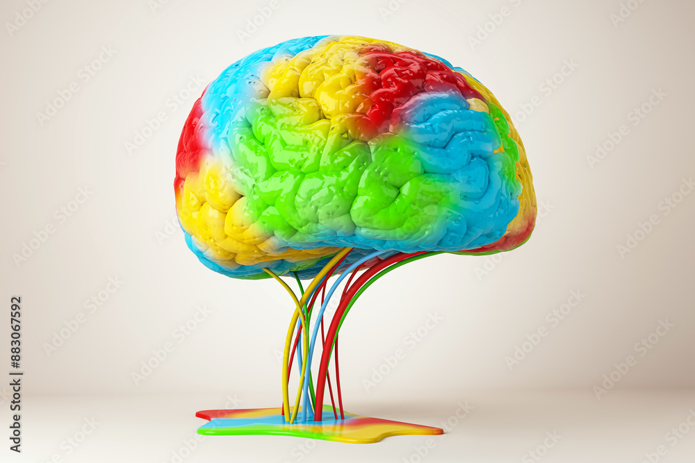 Aufkleber a colorful brain model melting onto a plain background, representing a creative concept in artistic 