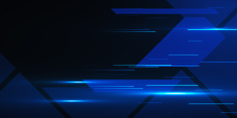 Abstract blue geometric shapes and glowing lines on a dark background, concept of futuristic...