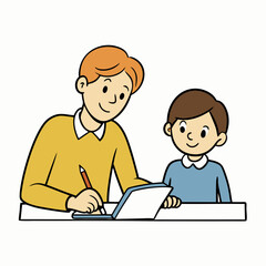 A tutor helping a student with homework vector illustration with white background