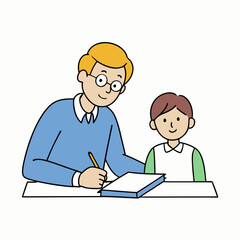 A tutor helping a student with homework vector illustration with white background