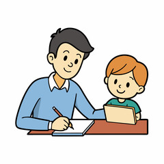 A tutor helping a student with homework vector illustration with white background