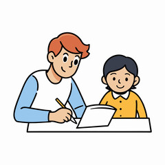 A tutor helping a student with homework vector illustration with white background