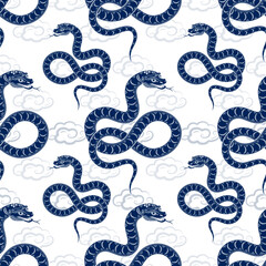 Seamless pattern with Asian elements for happy Chinese new year of the Snake 2025