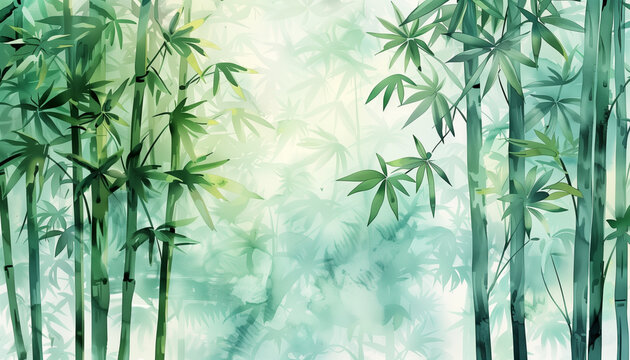 illustration watercolor tropical bamboo trees forest background
