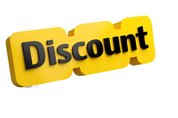 striking yellow discount sign with bold black letters, featuring a 3D effect