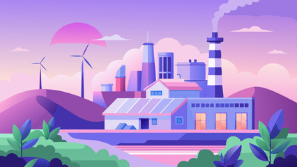 Obraz premium Green industry eco power for sustainable energy environmental friendly low carbon footprint. Green factory industry for good environment ozone air low carbon