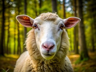 Obraz premium Closeup of a Sheep in a Forest.