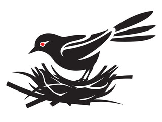 Weaver Wings Black Bird Nest Logo Feathered Nesting Vector Bird Icon Pro Vector