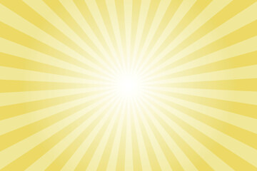 Yellow background with white sun ray. Pattern of starburst. Abstract laguna yellow texture with light of sunburst. Radial beam of sunlight. Retro background with flash. Design of sunbeams.