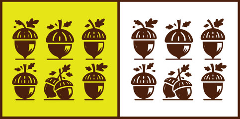 acorn icon set Oak nut Oak seed Oak apple collection Vector illustration