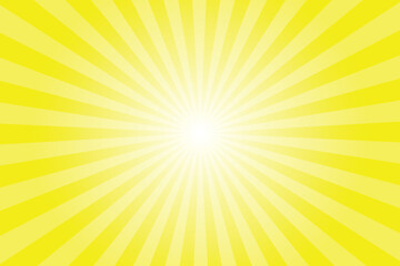 Yellow background with white sun ray. Pattern of starburst. Abstract lemon glacier yellow texture with light of sunburst. Radial beam of sunlight. Retro background with flash. Design of sunbeams.