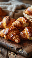
Appetizing croissants on wooden table close-up