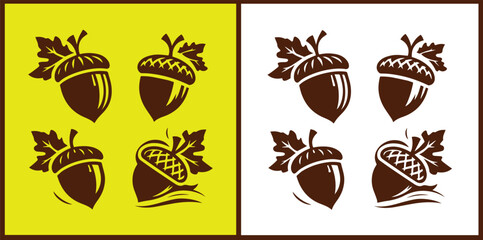 acorn icon set Oak nut Oak seed Oak apple collection Vector illustration