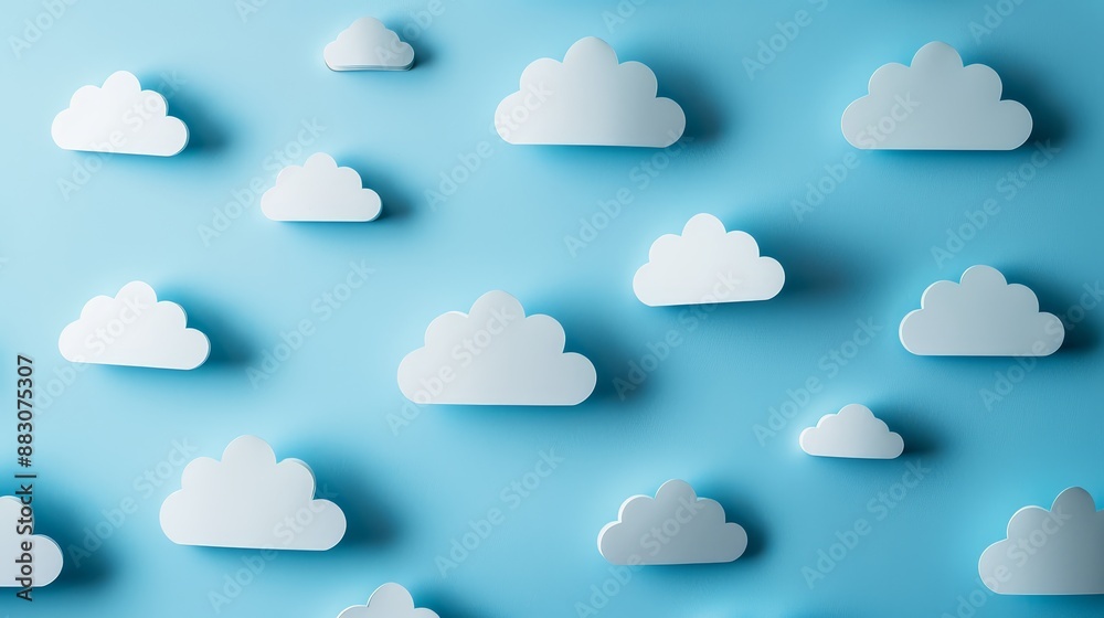 Poster abstract cloud pattern on a blue background - a minimalist image featuring a pattern of white paper 