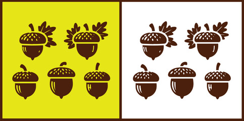 acorn icon set Oak nut Oak seed Oak apple collection Vector illustration