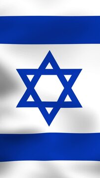 Vertical, portrait, video waving national flag of Israel. Smooth animation with highly detailed, realistic animated background for social media, screens smartphone. Cloth motion, official colors.