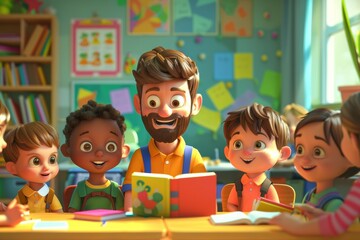 Smiling Students Learn With Their Teacher