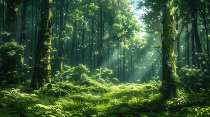 Verdant forests in peaceful ambiance