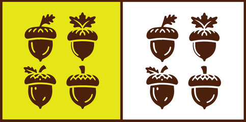 acorn icon set Oak nut Oak seed Oak apple collection Vector illustration