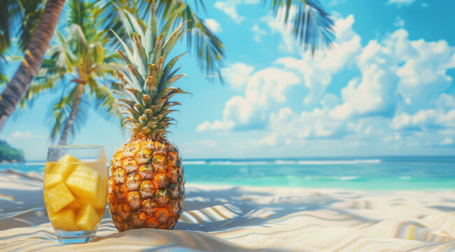beach with palms and cocktail on the beach