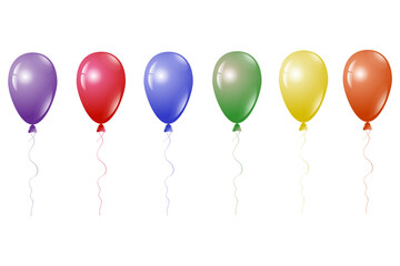 Set of six colorful balloons with light shadows and golor gradient