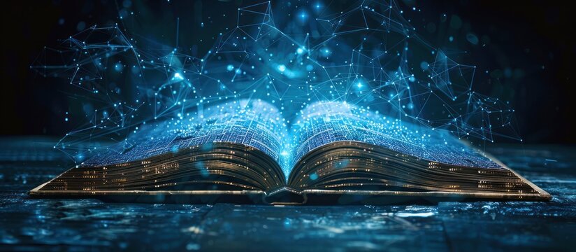 Open Book with Glowing Blue Lines
