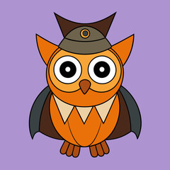 Great horned owl with a Halloween cap vector silhouette illustration