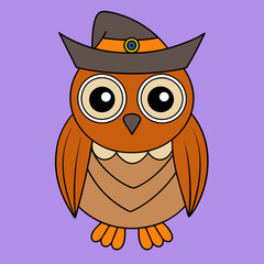 Great horned owl with a Halloween cap vector silhouette illustration