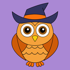 Great horned owl with a Halloween cap vector silhouette illustration